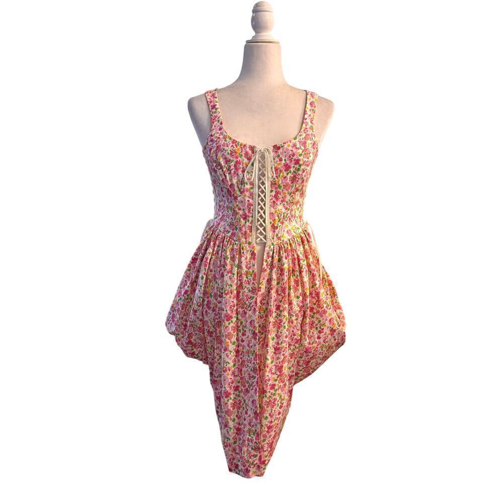 VTG NWT Betsey Johnson Floral Corset Bustier Bubble Hem Tunic Top Dress Cottoge
